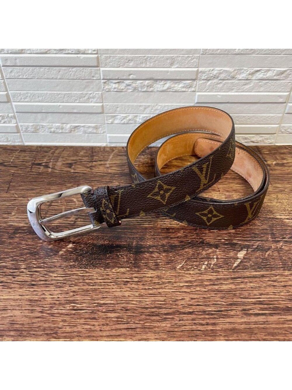 Louis Vuitton Monogram Leather Ceinture Belt Silver Brown - Picture 2 of 10
